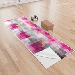 geometric pixel square pattern abstract background in pink Yoga Towel