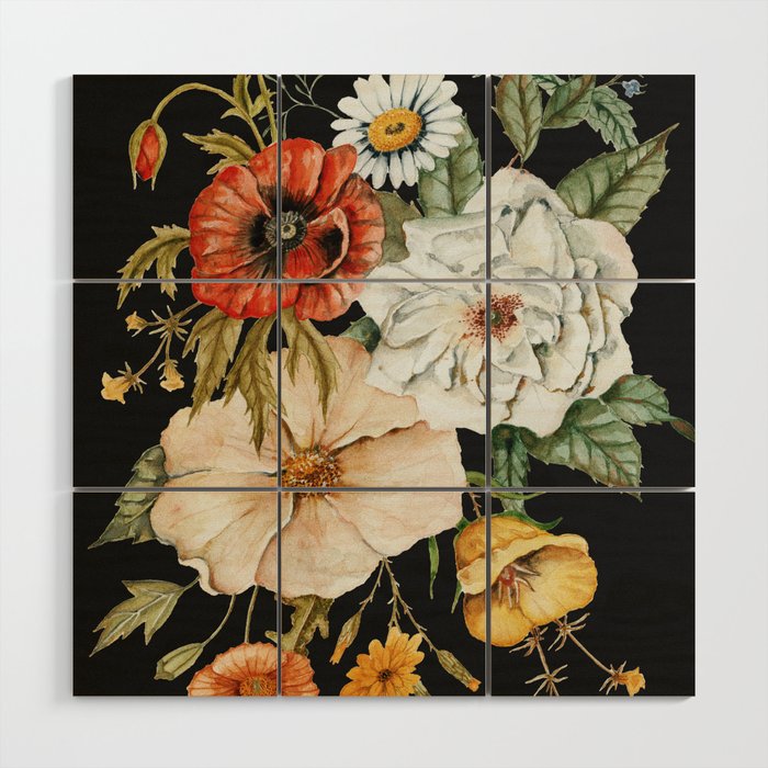 Wildflower Bouquet on Charcoal Wood Wall Art