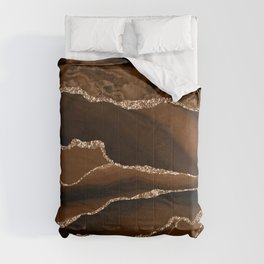 Brown Gold Agate Geode Abstract Art Marble Pattern Chocolate Coffee Comforter