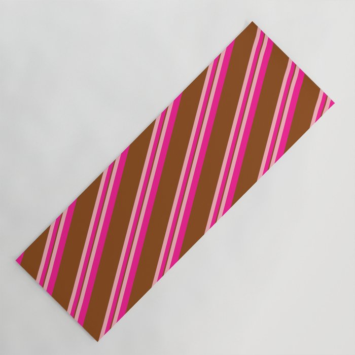 Light Pink, Deep Pink & Brown Colored Lined/Striped Pattern Yoga Mat