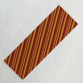 [ Thumbnail: Dark Goldenrod and Maroon Colored Lined/Striped Pattern Yoga Mat ]