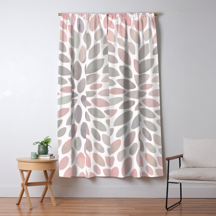 Flower Bloom Pattern Soft Coral And Gray Blackout Curtain By