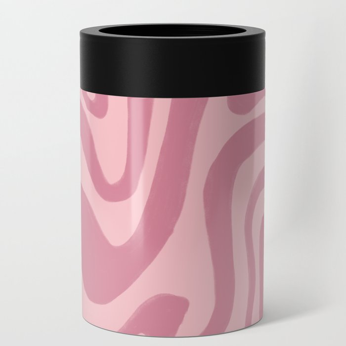 Cozy Hand-Painted Retro Modern Swirl in Rose Pink on Blush Pink Can Cooler