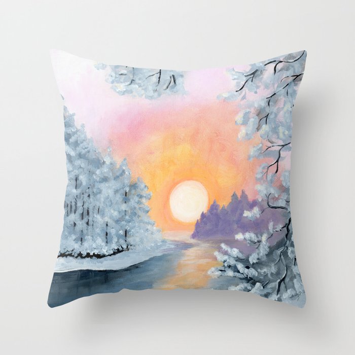 Winter Sunset Throw Pillow