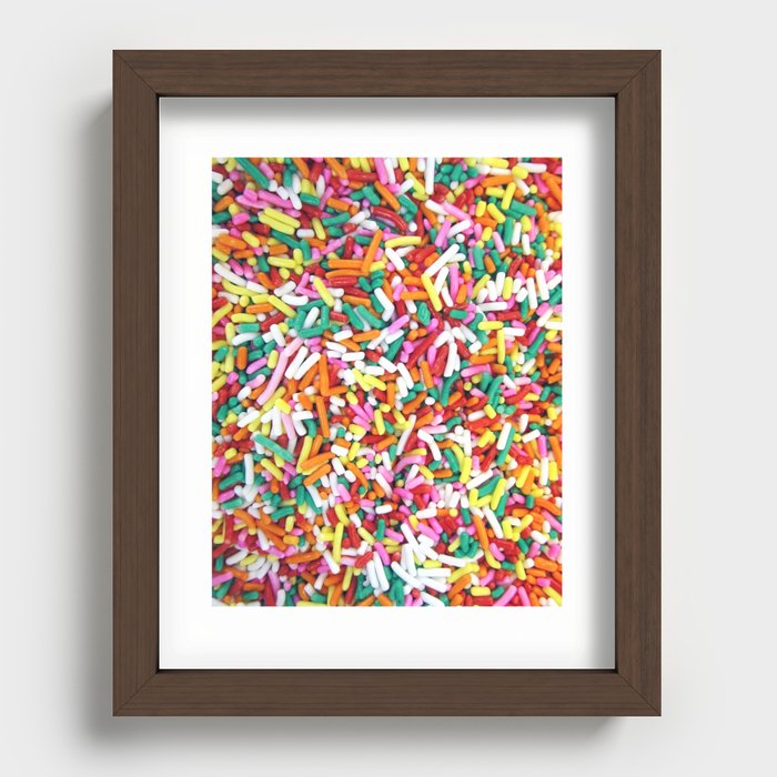 Rainbow Sprinkles, Bright Colorful Pile of Candy Sprinkles Recessed Framed Print