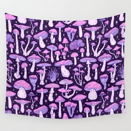 Deadly Mushrooms Dark Purple Wall Tapestry