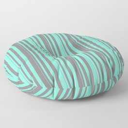 [ Thumbnail: Aquamarine & Gray Colored Stripes Pattern Floor Pillow ]