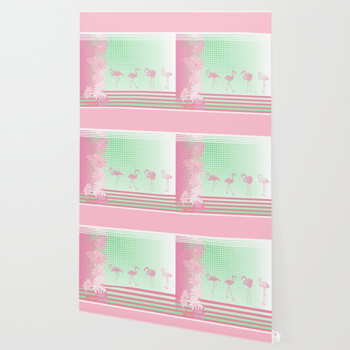 Baby Pink And Mint Green Flamingo Pattern Wallpaper By Ejaggerart