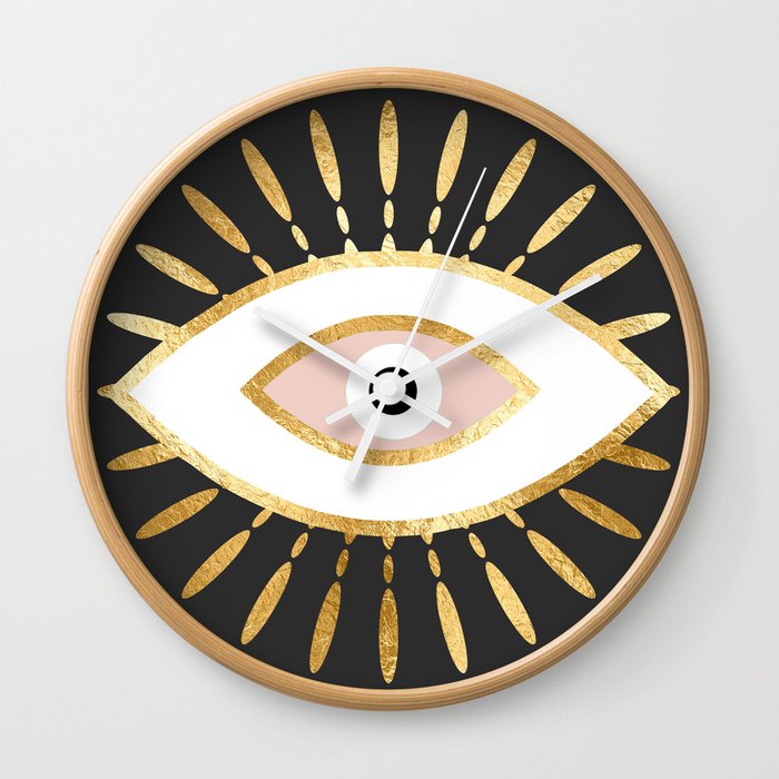 gold foil evil eye in blush Wall Clock