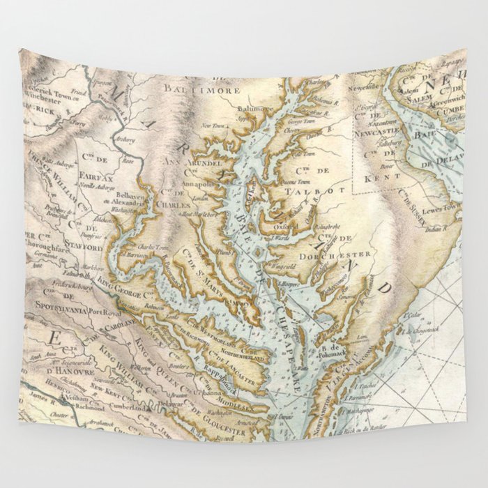 Vintage Map of The Chesapeake Bay(1778) 2 Wall Tapestry by BravuraMedia 