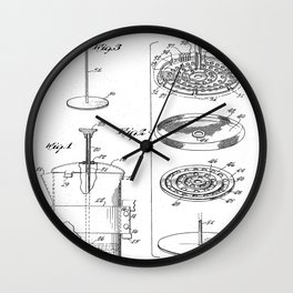 Coffee Filter Patent - Coffee Shop Art - Black And White Wall Clock