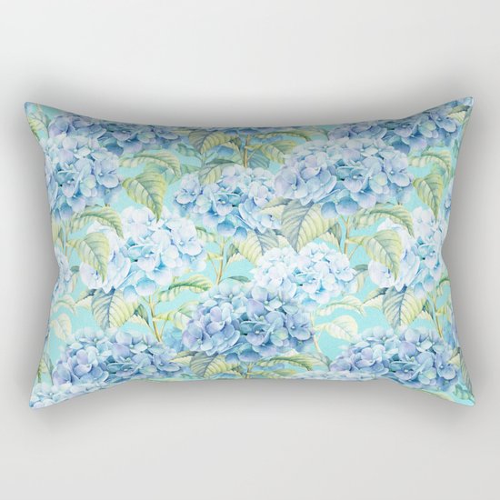 Blue floral hydrangea flower flowers Vintage watercolor pattern Rectangular Pillow
