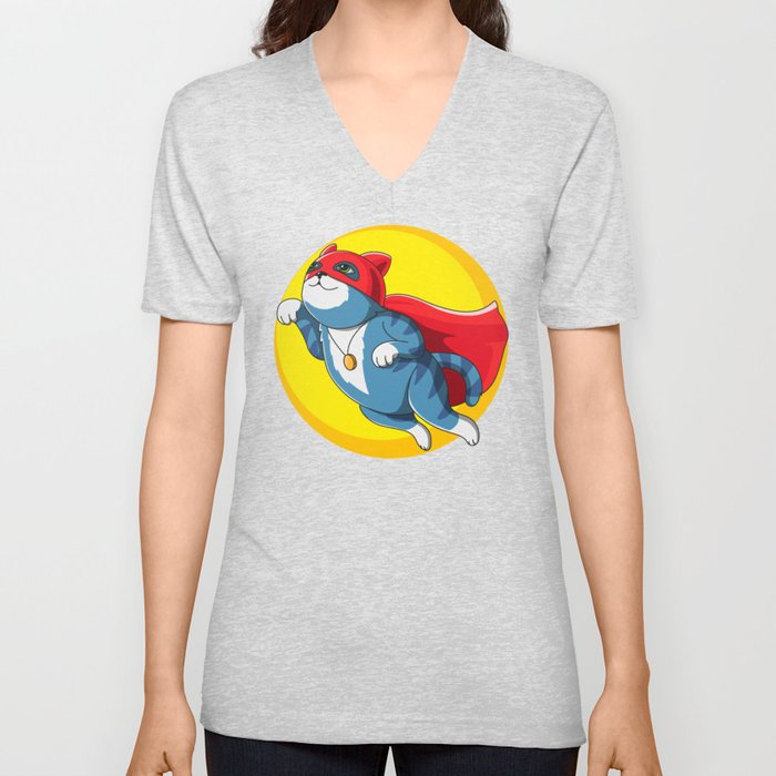 Cat superman V Neck T Shirt by spayker Society6