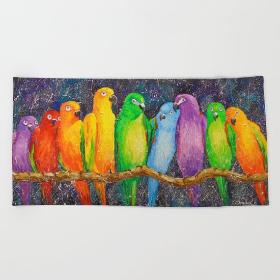 Parrots friends Beach Towel