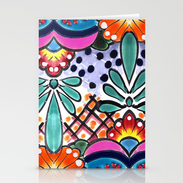 Colorful Talavera, Pink Accent, Large, Mexican Tile Design Stationery Cards