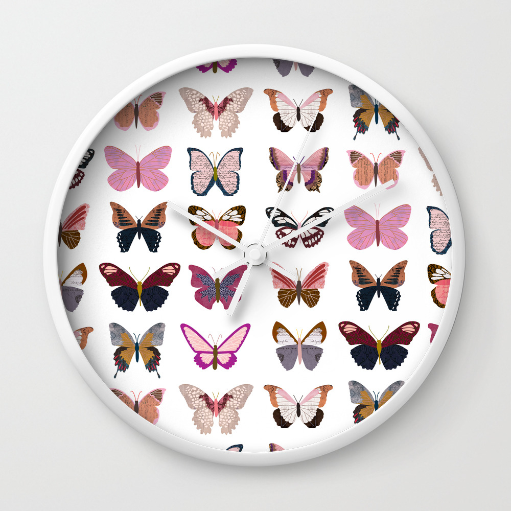 Pink Butterflies Wall Clock By Lindseykaynichols Society6