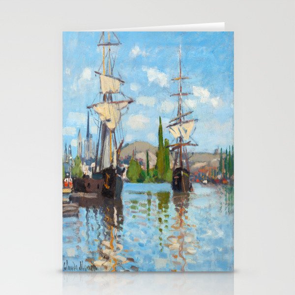 Claude Monet (French, 1840-1926) - Ships Riding on the Seine at Rouen (Bateaux naviguant sur la Seine à Rouen) - 1872-1873 - Impressionism - Landscape - Oil - Digitally Enhanced Version - Stationery Cards
