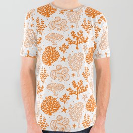 Orange Coral Silhouette Pattern All Over Graphic Tee