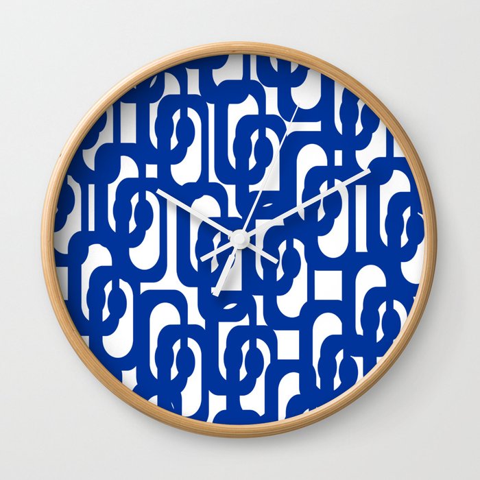 Bright Blue and White Mid-century Modern Loop Pattern  Wall Clock