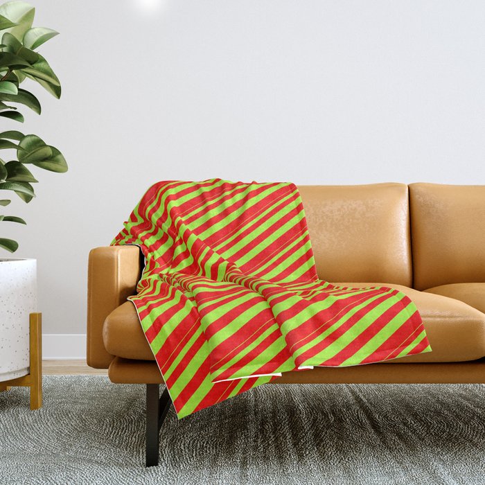 Light Green and Red Colored Stripes Pattern Throw Blanket