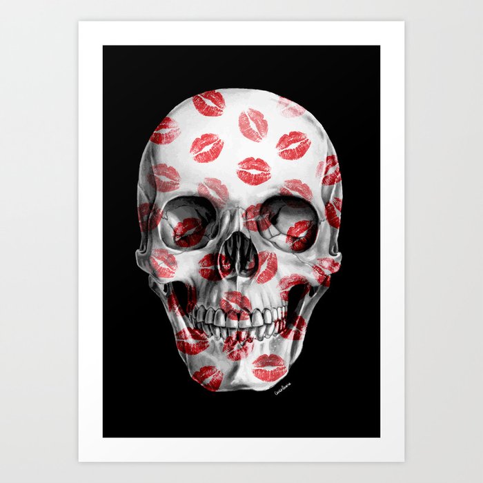 Kisses Skull Black Art Print