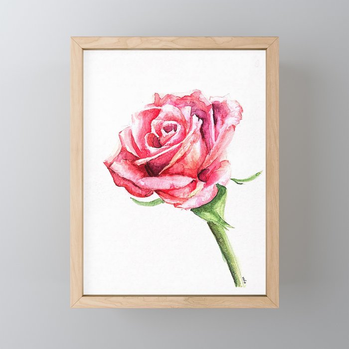 Rose Watercolor Painting Framed Mini Art Print