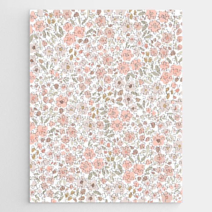Flower Meadow Peach Pink Jigsaw Puzzle