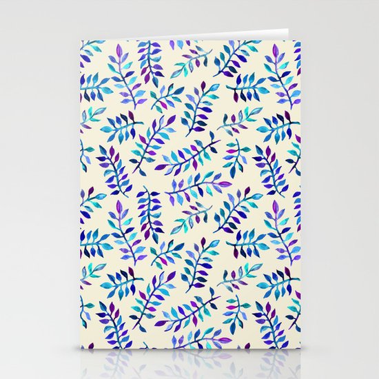 Hand Painted Purple & Aqua Leaf Pattern on Cream Stationery Cards