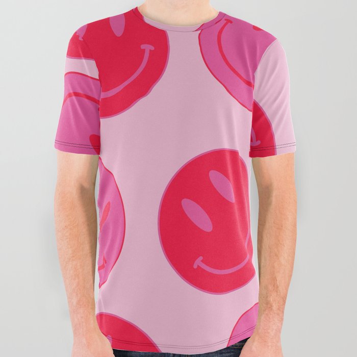 Large Pink and Red Vsco Smiley Face Pattern - Preppy Aesthetic All