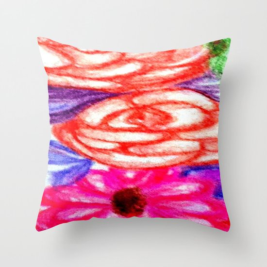 Roses and Daisies Throw Pillow