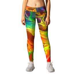 Blazing Neon Rainbow Flames - red gold blue turquoise multicolor flame swirls Leggings