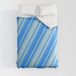 [ Thumbnail: Blue & Light Blue Colored Lines/Stripes Pattern Comforter ]