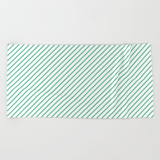Diagonal Lines (Mint/White) Beach Towel