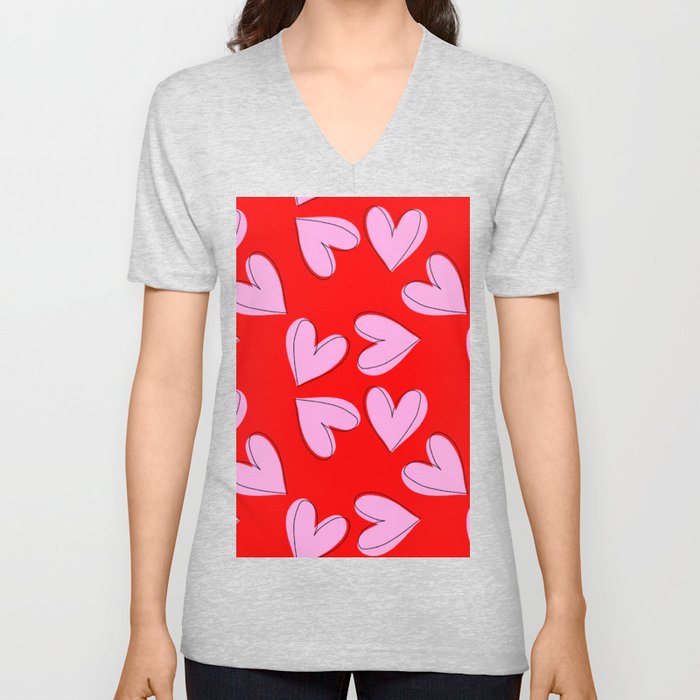 Valentine's Day Pattern V Neck T Shirt