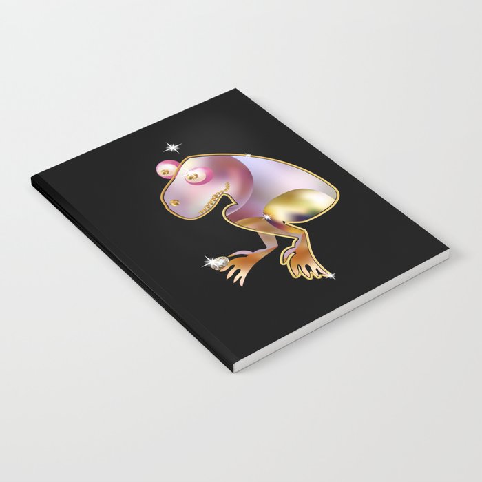 Brooch animal figurine with pearls jewellery and precious stones. Diamonds and gold on animal figures. Frog. Notebook