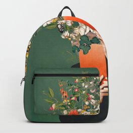 The Dreamer Backpack | Paper, Woman, Bloom, Flowers, Dreamer, Pattern, Digital, Nature, Modern, Reader 