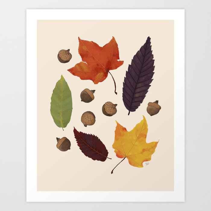 Autumn Treasure Hunting - Fall Leaves and Acorns Art Print