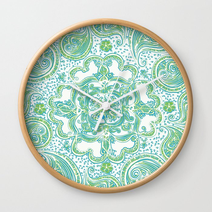 Paisley Mandala - Blue & Green Wall Clock