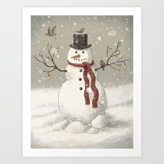 Christmas Snowman Art Print