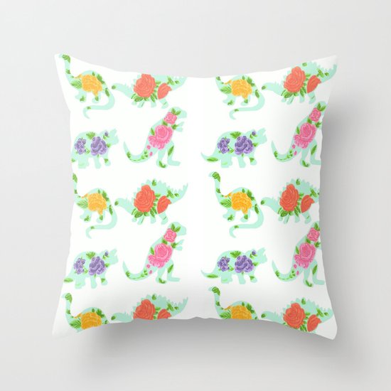 Floral print dino Throw Pillow