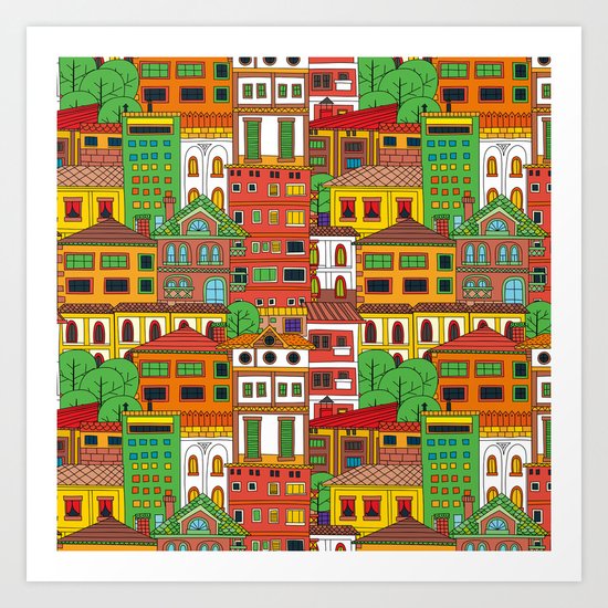 Doodle town pattern Art Print