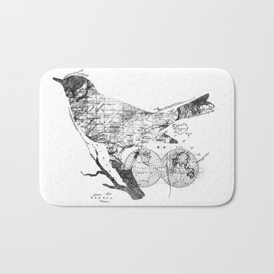 Bird Wanderlust Black and White Bath Mat
