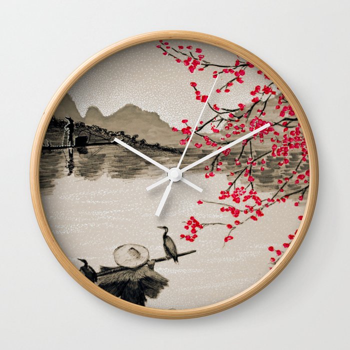 Japan Crane Fishing Wall Clock
