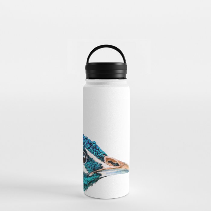 Proud Peacock Bird Art In Blue And Teal Water Bottle