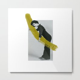 Mimes Make Art Series: Mime Playing Turf Green Brushstroke Metal Print | Pop Art, Pop Surrealism, Collage, Funny 