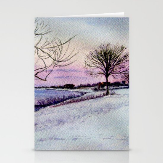 Winter evening in Racine Stationery Cards