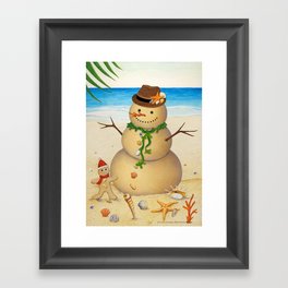Happy Sand Snowman Framed Art Print