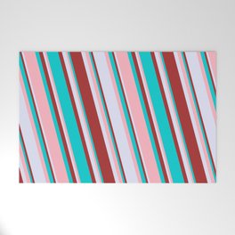 [ Thumbnail: Dark Turquoise, Light Pink, Lavender & Brown Colored Lines Pattern Welcome Mat ]