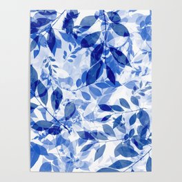 Abstract Blue and White Leaves Poster