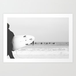 Catch a Wave - Abstract Surf Board photography - Black and White Surfer - Ocean Sea Travel photo Art Print